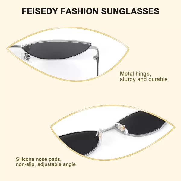 FEISEDY Fashion Designer Sunglasses Retro Small Petals Shape Arc Temple Design B2298Silver