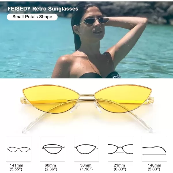 FEISEDY Fashion Designer Sunglasses Retro Small Petals Shape Arc Temple Design B2298Yellow