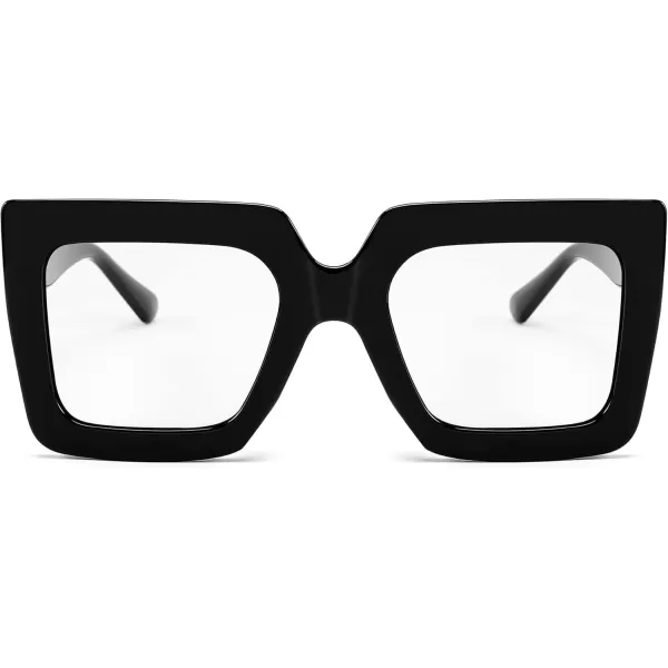 FEISEDY Fashion Oversized Blue Light Glasses for Women Anti Fatigue Thick Square Computer Eyewear B2381Black
