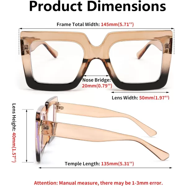 FEISEDY Fashion Oversized Blue Light Glasses for Women Anti Fatigue Thick Square Computer Eyewear B2381Brown