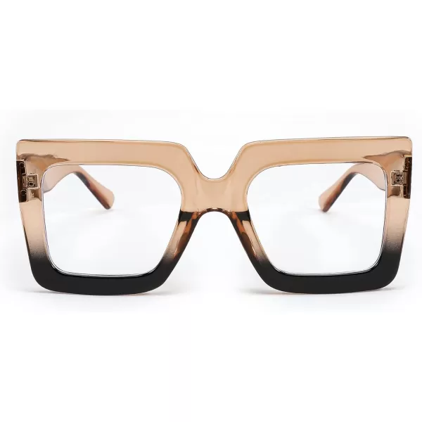 FEISEDY Fashion Oversized Blue Light Glasses for Women Anti Fatigue Thick Square Computer Eyewear B2381Brown