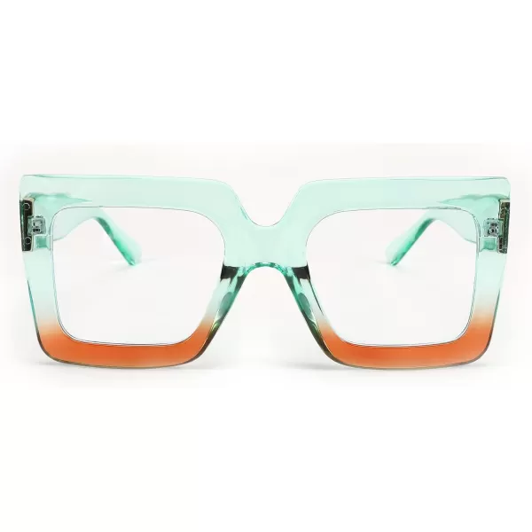 FEISEDY Fashion Oversized Blue Light Glasses for Women Anti Fatigue Thick Square Computer Eyewear B2381Green