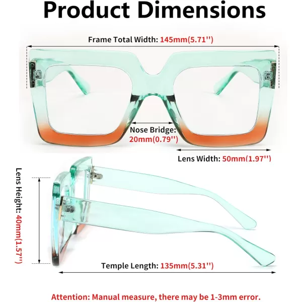 FEISEDY Fashion Oversized Blue Light Glasses for Women Anti Fatigue Thick Square Computer Eyewear B2381Green