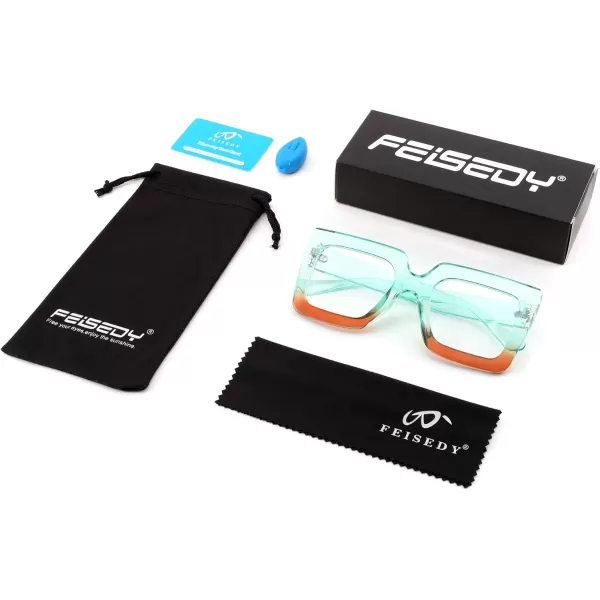 FEISEDY Fashion Oversized Blue Light Glasses for Women Anti Fatigue Thick Square Computer Eyewear B2381Green