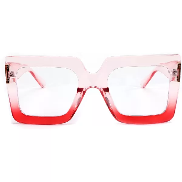 FEISEDY Fashion Oversized Blue Light Glasses for Women Anti Fatigue Thick Square Computer Eyewear B2381Pink