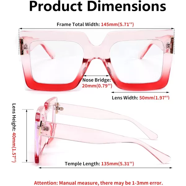FEISEDY Fashion Oversized Blue Light Glasses for Women Anti Fatigue Thick Square Computer Eyewear B2381Pink