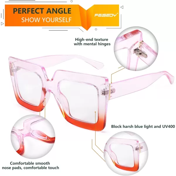 FEISEDY Fashion Oversized Blue Light Glasses for Women Anti Fatigue Thick Square Computer Eyewear B2381Purple