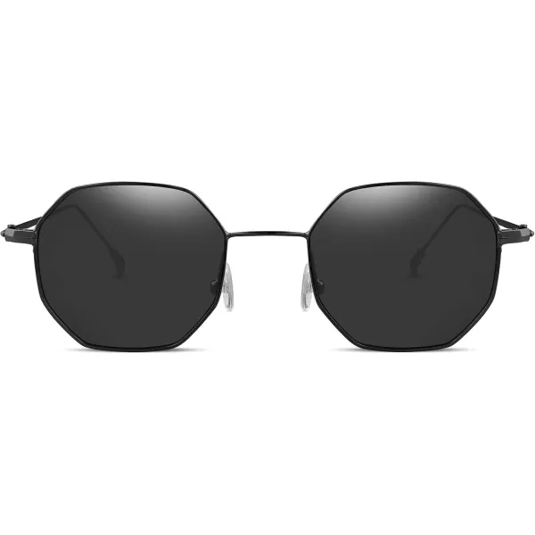 FEISEDY Hipster Small Polygon Women Men Sunglasses Delicate Metal Frame B2254Black Frame Grey Lens