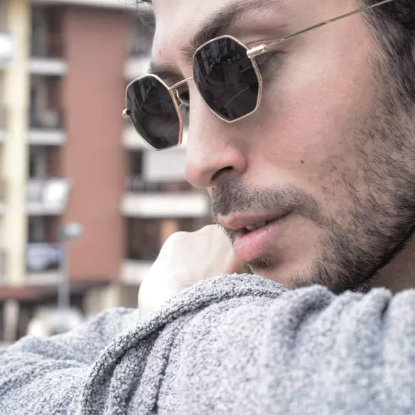 FEISEDY Hipster Small Polygon Women Men Sunglasses Delicate Metal Frame B2254Golden Frame Brown Lens