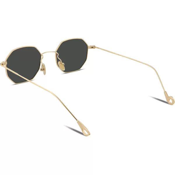 FEISEDY Hipster Small Polygon Women Men Sunglasses Delicate Metal Frame B2254Golden Frame Grey Lens