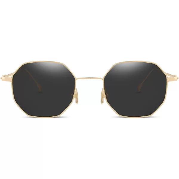 FEISEDY Hipster Small Polygon Women Men Sunglasses Delicate Metal Frame B2254Golden Frame Grey Lens