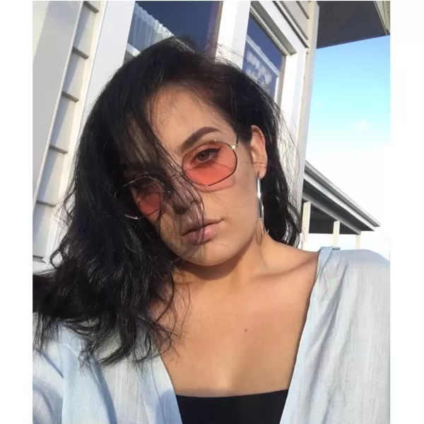 FEISEDY Hipster Small Polygon Women Men Sunglasses Delicate Metal Frame B2254Golden Frame Pink Lens