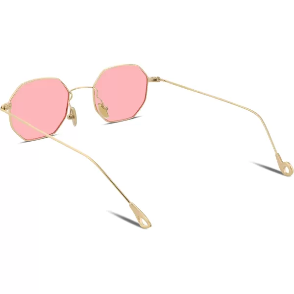 FEISEDY Hipster Small Polygon Women Men Sunglasses Delicate Metal Frame B2254Golden Frame Pink Lens