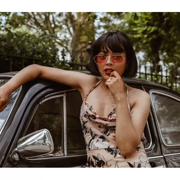 FEISEDY Hipster Small Polygon Women Men Sunglasses Delicate Metal Frame B2254Golden Frame Pink Lens