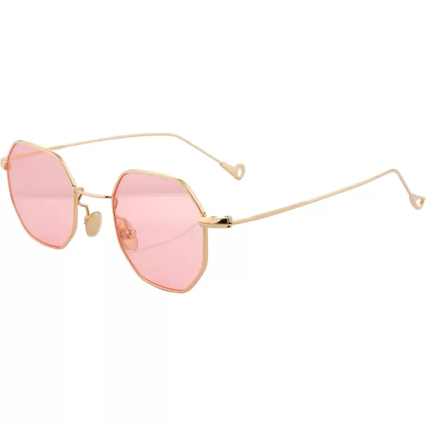 FEISEDY Hipster Small Polygon Women Men Sunglasses Delicate Metal Frame B2254Golden Frame Pink Lens