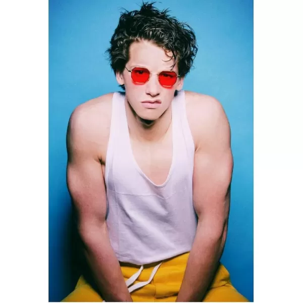 FEISEDY Hipster Small Polygon Women Men Sunglasses Delicate Metal Frame B2254Golden Frame Red Lens