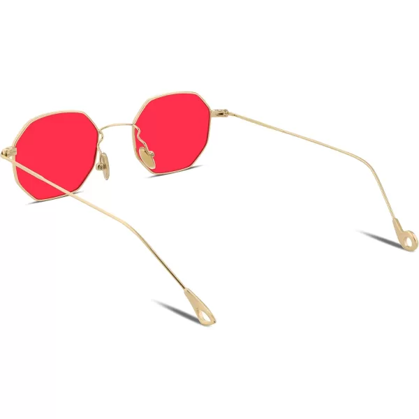 FEISEDY Hipster Small Polygon Women Men Sunglasses Delicate Metal Frame B2254Golden Frame Red Lens