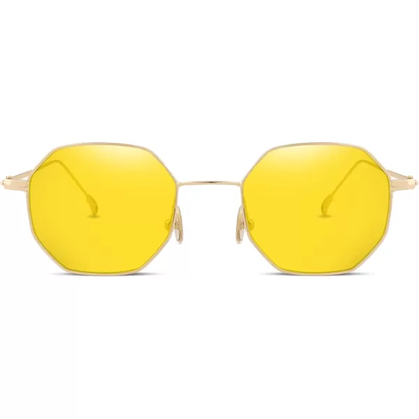 FEISEDY Hipster Small Polygon Women Men Sunglasses Delicate Metal Frame B2254Golden Frame Yellow Lens