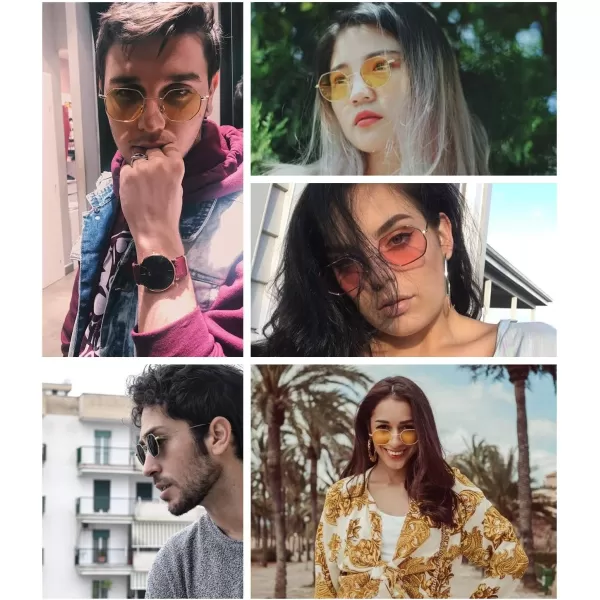 FEISEDY Hipster Small Polygon Women Men Sunglasses Delicate Metal Frame B2254Golden Frame Yellow Lens