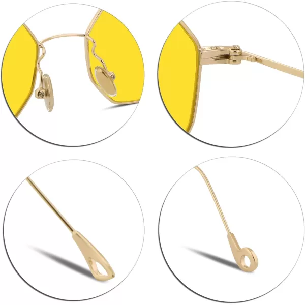 FEISEDY Hipster Small Polygon Women Men Sunglasses Delicate Metal Frame B2254Golden Frame Yellow Lens