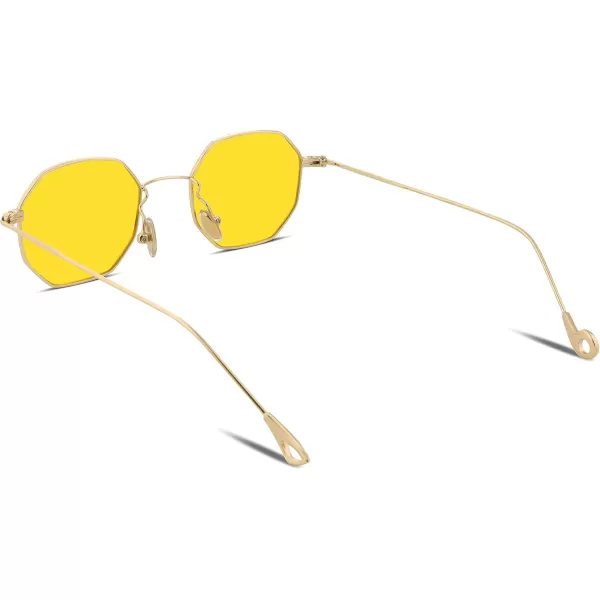 FEISEDY Hipster Small Polygon Women Men Sunglasses Delicate Metal Frame B2254Golden Frame Yellow Lens