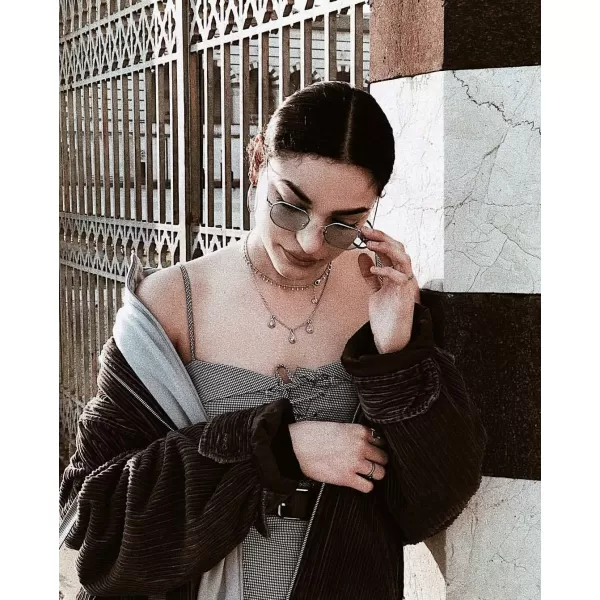 FEISEDY Hipster Small Polygon Women Men Sunglasses Delicate Metal Frame B2254Silver Frame Blue Lens