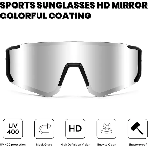 FEISEDY Kids Sunglasses Youth Baseball Sun Glasses UV400 Sports Teens Cycling Shades for Boys Girls Age 816 B0048Sliver