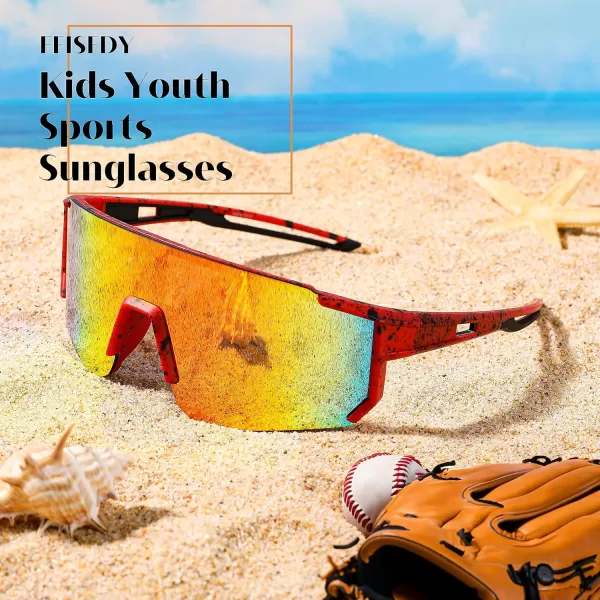 FEISEDY Kids Sunglasses Youth Baseball Sun Glasses UV400 Sports Teens Cycling Shades for Boys Girls Age 816 B0048red