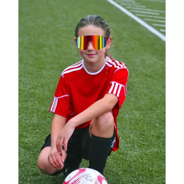FEISEDY Kids Sunglasses Youth Baseball Sun Glasses UV400 Sports Teens Cycling Shades for Boys Girls Age 816 B0048red