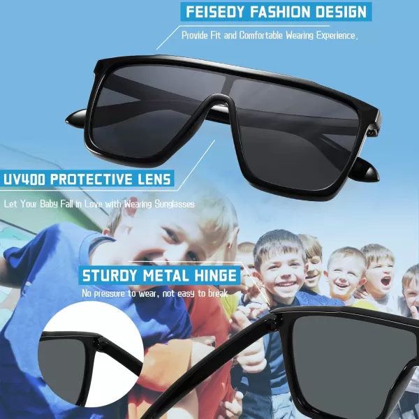 FEISEDY Kids Sunglasses for Girls Fashion Cute Boys Teenagers Glasses One Piece UV400 B2812Black Frame  Grey Lens