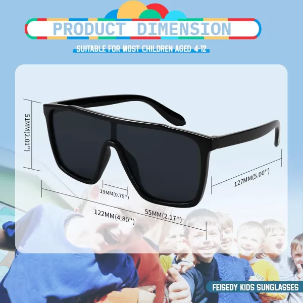 FEISEDY Kids Sunglasses for Girls Fashion Cute Boys Teenagers Glasses One Piece UV400 B2812Black Frame  Grey Lens
