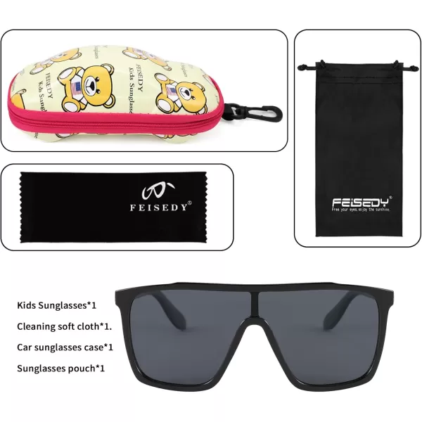 FEISEDY Kids Sunglasses for Girls Fashion Cute Boys Teenagers Glasses One Piece UV400 B2812Black Frame  Grey Lens