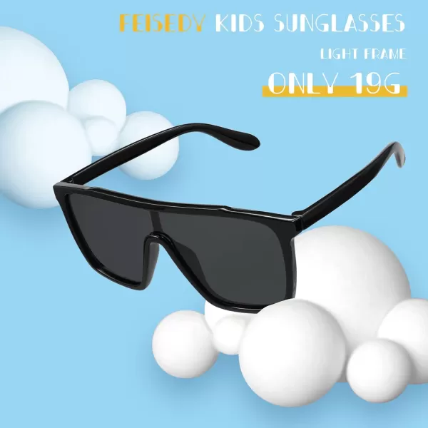FEISEDY Kids Sunglasses for Girls Fashion Cute Boys Teenagers Glasses One Piece UV400 B2812Black Frame  Grey Lens