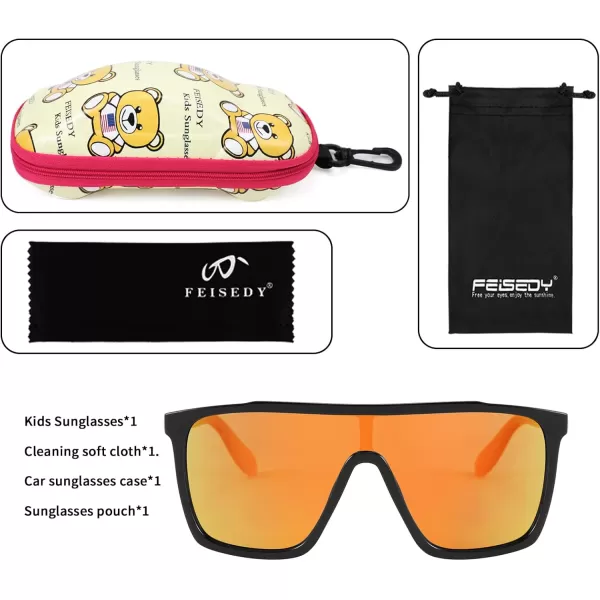 FEISEDY Kids Sunglasses for Girls Fashion Cute Boys Teenagers Glasses One Piece UV400 B2812Black Frame  Red Mirror Lens