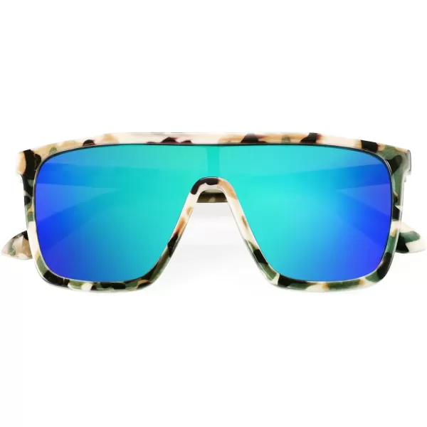 FEISEDY Kids Sunglasses for Girls Fashion Cute Boys Teenagers Glasses One Piece UV400 B2812Camouflage Frame  Green Mirror Lens