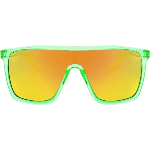 FEISEDY Kids Sunglasses for Girls Fashion Cute Boys Teenagers Glasses One Piece UV400 B2812Transparent Green Frame  Red Mirror Lens