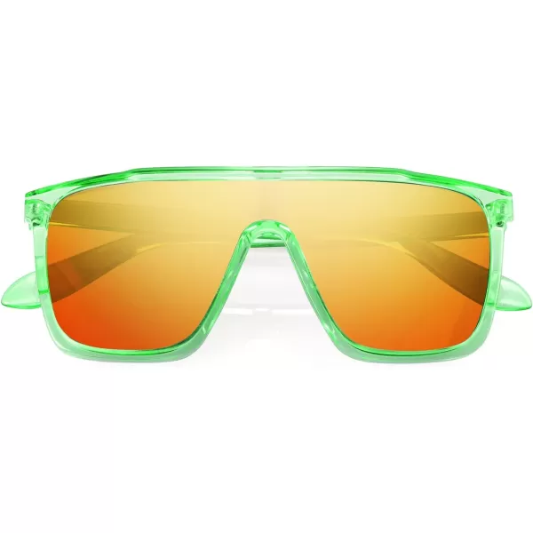 FEISEDY Kids Sunglasses for Girls Fashion Cute Boys Teenagers Glasses One Piece UV400 B2812Transparent Green Frame  Red Mirror Lens