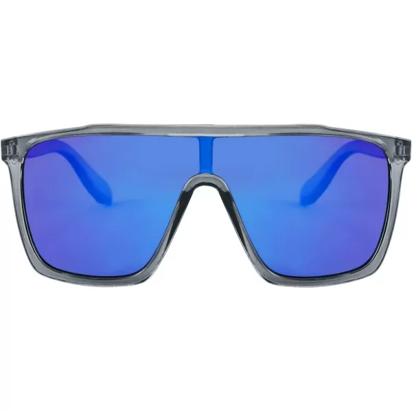 FEISEDY Kids Sunglasses for Girls Fashion Cute Boys Teenagers Glasses One Piece UV400 B2812Transparent Grey Frame  Blue Mirror Lens