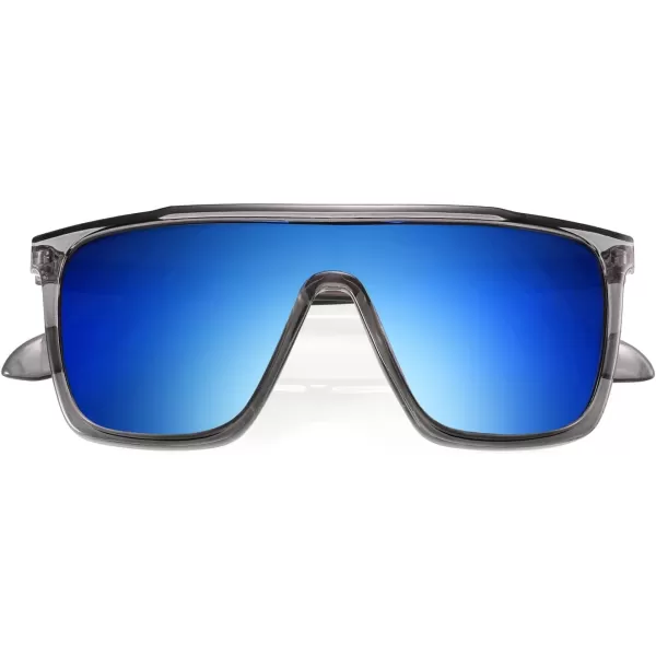FEISEDY Kids Sunglasses for Girls Fashion Cute Boys Teenagers Glasses One Piece UV400 B2812Transparent Grey Frame  Blue Mirror Lens
