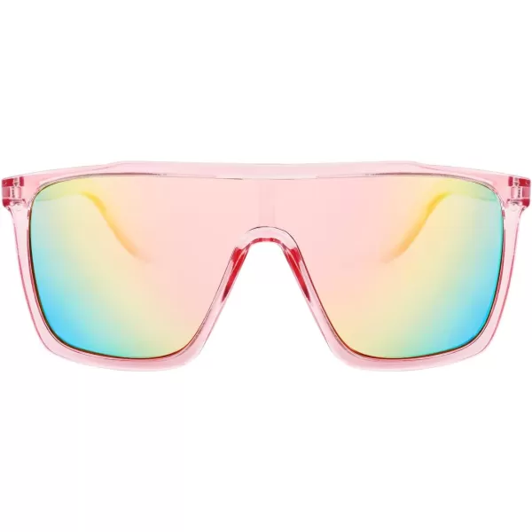 FEISEDY Kids Sunglasses for Girls Fashion Cute Boys Teenagers Glasses One Piece UV400 B2812Transparent Pink Frame  Pink Mirror Lens