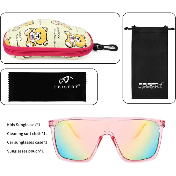 FEISEDY Kids Sunglasses for Girls Fashion Cute Boys Teenagers Glasses One Piece UV400 B2812Transparent Pink Frame  Pink Mirror Lens