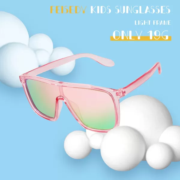 FEISEDY Kids Sunglasses for Girls Fashion Cute Boys Teenagers Glasses One Piece UV400 B2812Transparent Pink Frame  Pink Mirror Lens
