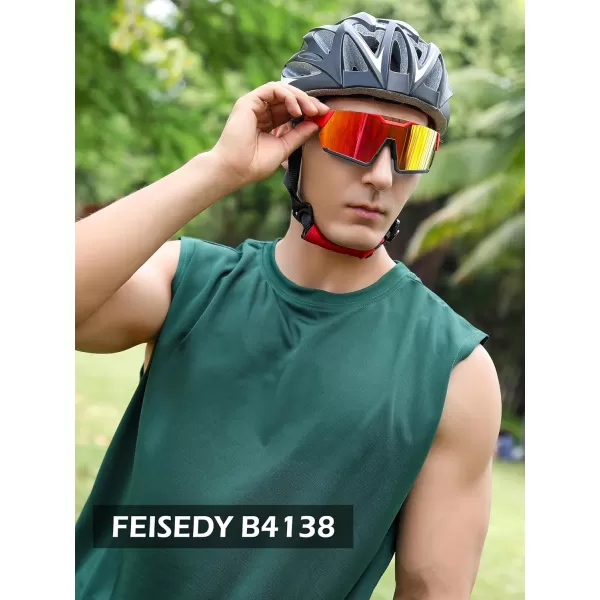 FEISEDY Men Women Cycling Sunglasses with 3 Interchangeable Lenses TR90 Sports Glasses Baseball for Youth Teens B4138Red Black FrameRed Mirror