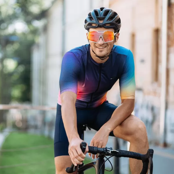 FEISEDY Men Women Cycling Sunglasses with 3 Interchangeable Lenses TR90 Sports Glasses Baseball for Youth Teens B4138White FrameRed Mirror