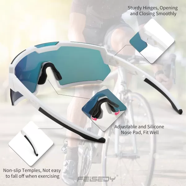 FEISEDY Men Women Cycling Sunglasses with 3 Interchangeable Lenses TR90 Sports Glasses Baseball for Youth Teens B4138White FrameRed Mirror