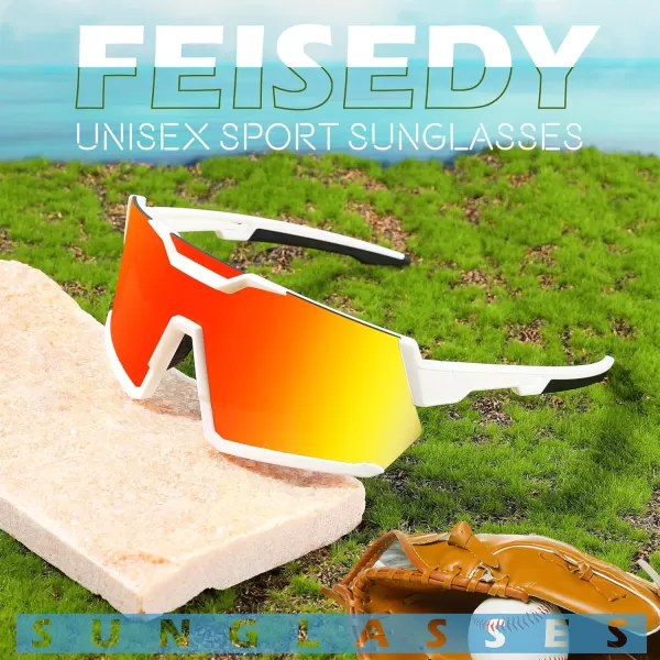 FEISEDY Men Women Cycling Sunglasses with 3 Interchangeable Lenses TR90 Sports Glasses Baseball for Youth Teens B4138White FrameRed Mirror