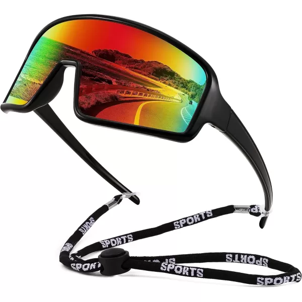 FEISEDY Men Women Sports Sunglasses Baseball Sun Glasses Cycling Fishing Running Trekking 80s 90s Youth Visor UV400 B296203 Black Frame With Red Mirror Lenses
