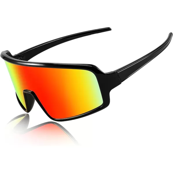 FEISEDY Men Women Sports Sunglasses Baseball Sun Glasses Cycling Fishing Running Trekking 80s 90s Youth Visor UV400 B296203 Black Frame With Red Mirror Lenses