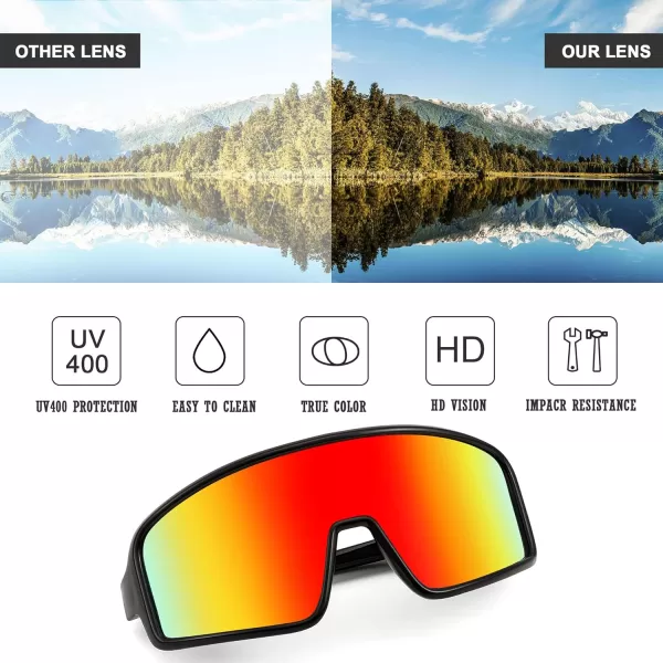 FEISEDY Men Women Sports Sunglasses Baseball Sun Glasses Cycling Fishing Running Trekking 80s 90s Youth Visor UV400 B296203 Black Frame With Red Mirror Lenses