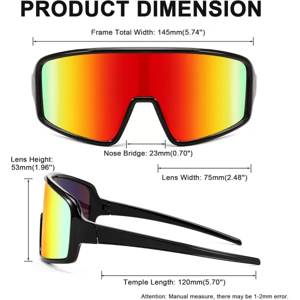 FEISEDY Men Women Sports Sunglasses Baseball Sun Glasses Cycling Fishing Running Trekking 80s 90s Youth Visor UV400 B296203 Black Frame With Red Mirror Lenses